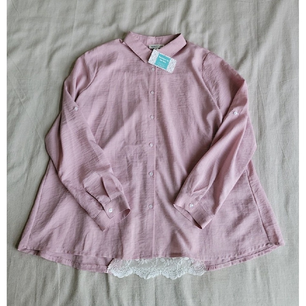 Tassels Lace Womens M Shirt Button Down Pink Lightweightl Fairy Ballet White NEW